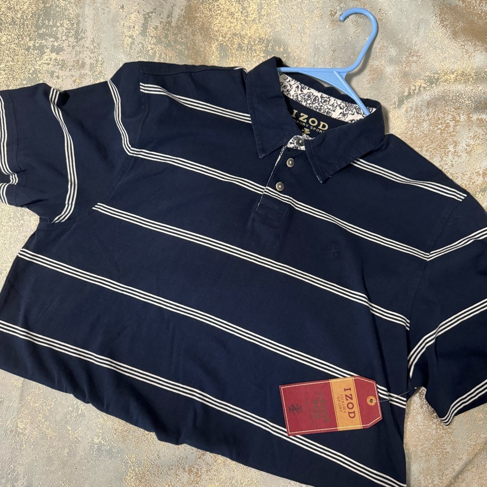 IZOD Men’s Luxury Sport Vintage Wash Collared Stripe Golf Polo Shirt Size L